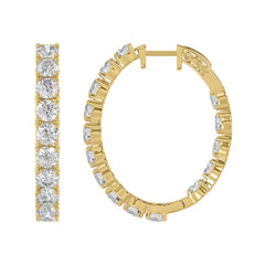 LADIES HOOP EARRINGS 7CT ROUND DIAMOND 14K YELLOW GOLD