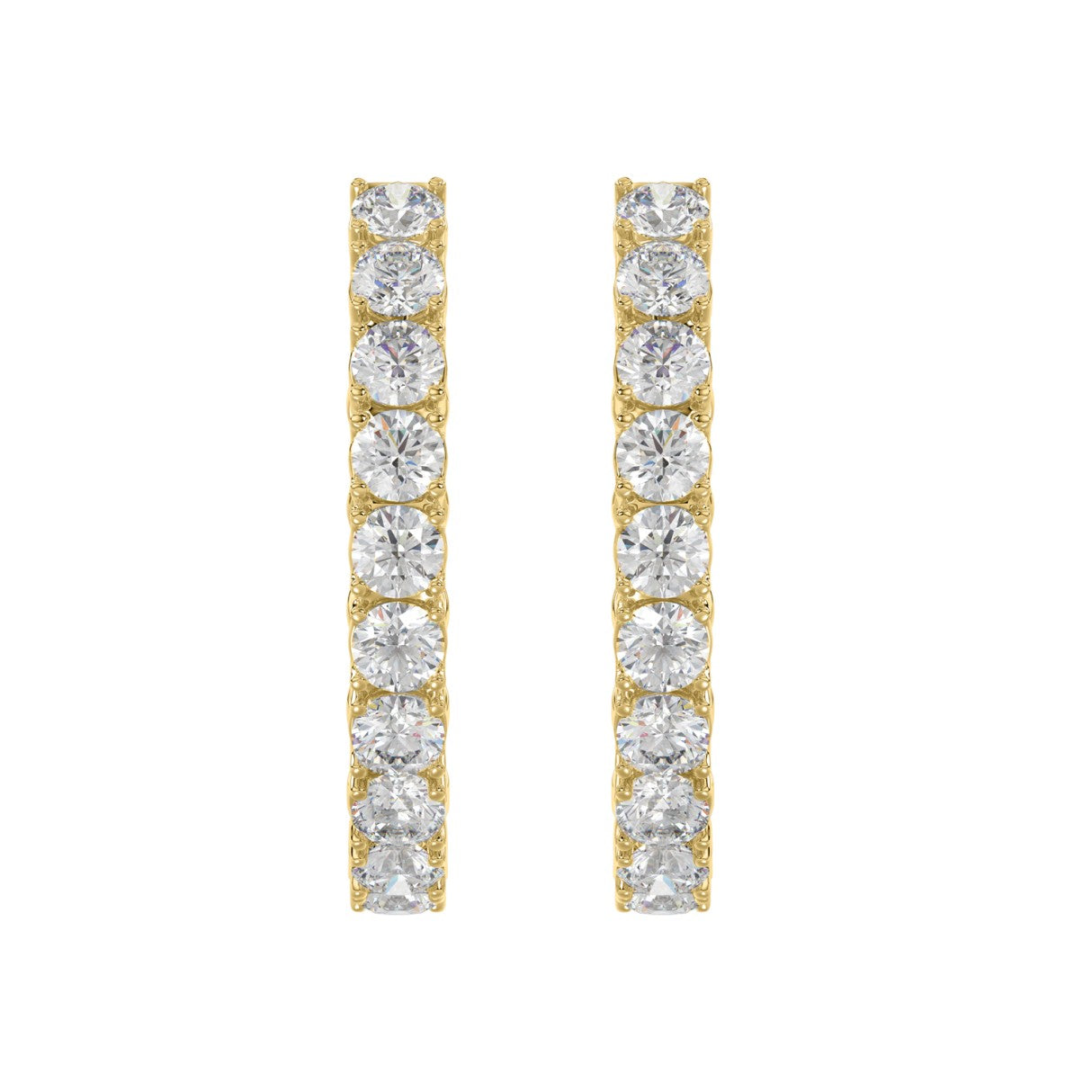 LADIES HOOP EARRINGS 7CT ROUND DIAMOND 14K YELLOW GOLD