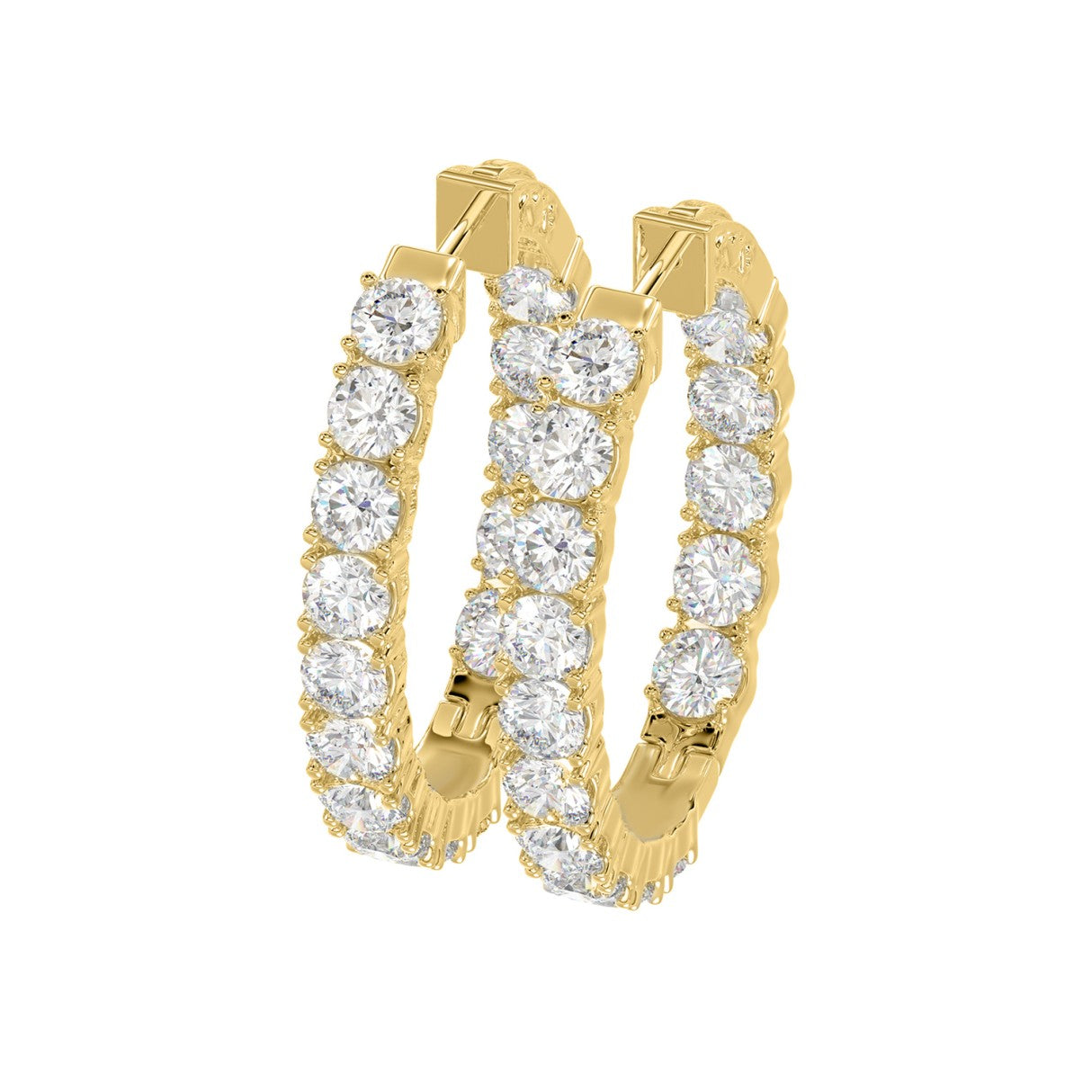 LADIES HOOP EARRINGS 7CT ROUND DIAMOND 14K YELLOW GOLD