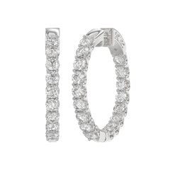 LADIES HOOP EARRINGS 3CT ROUND DIAMOND 14K WHITE GOLD