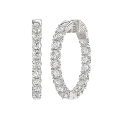 LADIES HOOP EARRINGS 3CT ROUND DIAMOND 14K WHITE GOLD