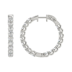 LADIES HOOP EARRINGS 3CT ROUND DIAMOND 14K WHITE GOLD