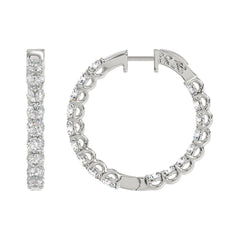LADIES HOOP EARRINGS 3CT ROUND DIAMOND 14K WHITE GOLD