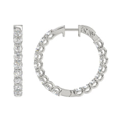 LADIES HOOP EARRINGS 3CT ROUND DIAMOND 14K WHITE GOLD