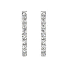 LADIES HOOP EARRINGS 3CT ROUND DIAMOND 14K WHITE GOLD