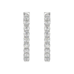 LADIES HOOP EARRINGS 3CT ROUND DIAMOND 14K WHITE GOLD