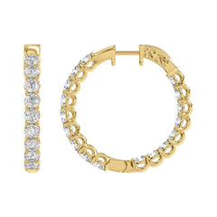 LADIES HOOP EARRINGS 3CT ROUND DIAMOND 14K YELLOW GOLD