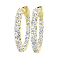 LADIES HOOP EARRINGS 3CT ROUND DIAMOND 14K YELLOW GOLD