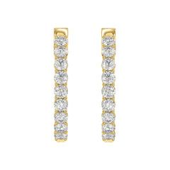 LADIES HOOP EARRINGS 3CT ROUND DIAMOND 14K YELLOW GOLD