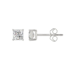 LADIES SOLITAIRE EARRINGS 1CT PRINCESS DIAMOND 14K WHITE GOLD