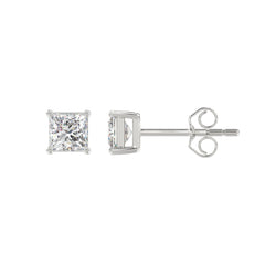 LADIES SOLITAIRE EARRINGS 1CT PRINCESS DIAMOND 14K WHITE GOLD