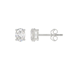 LADIES SOLITAIRE EARRINGS 1CT OVAL DIAMOND 14K WHITE GOLD