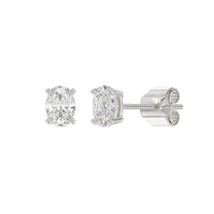 LADIES SOLITAIRE EARRINGS 1CT OVAL DIAMOND 14K WHITE GOLD