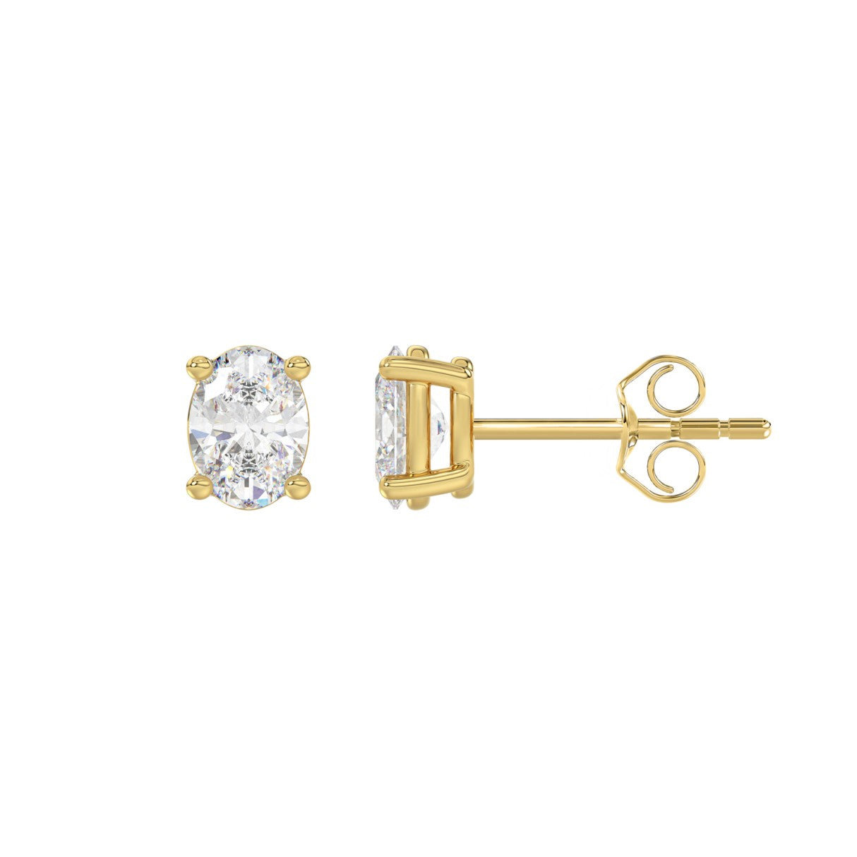 LADIES SOLITAIRE EARRINGS 1CT OVAL DIAMOND 14K YELLOW GOLD