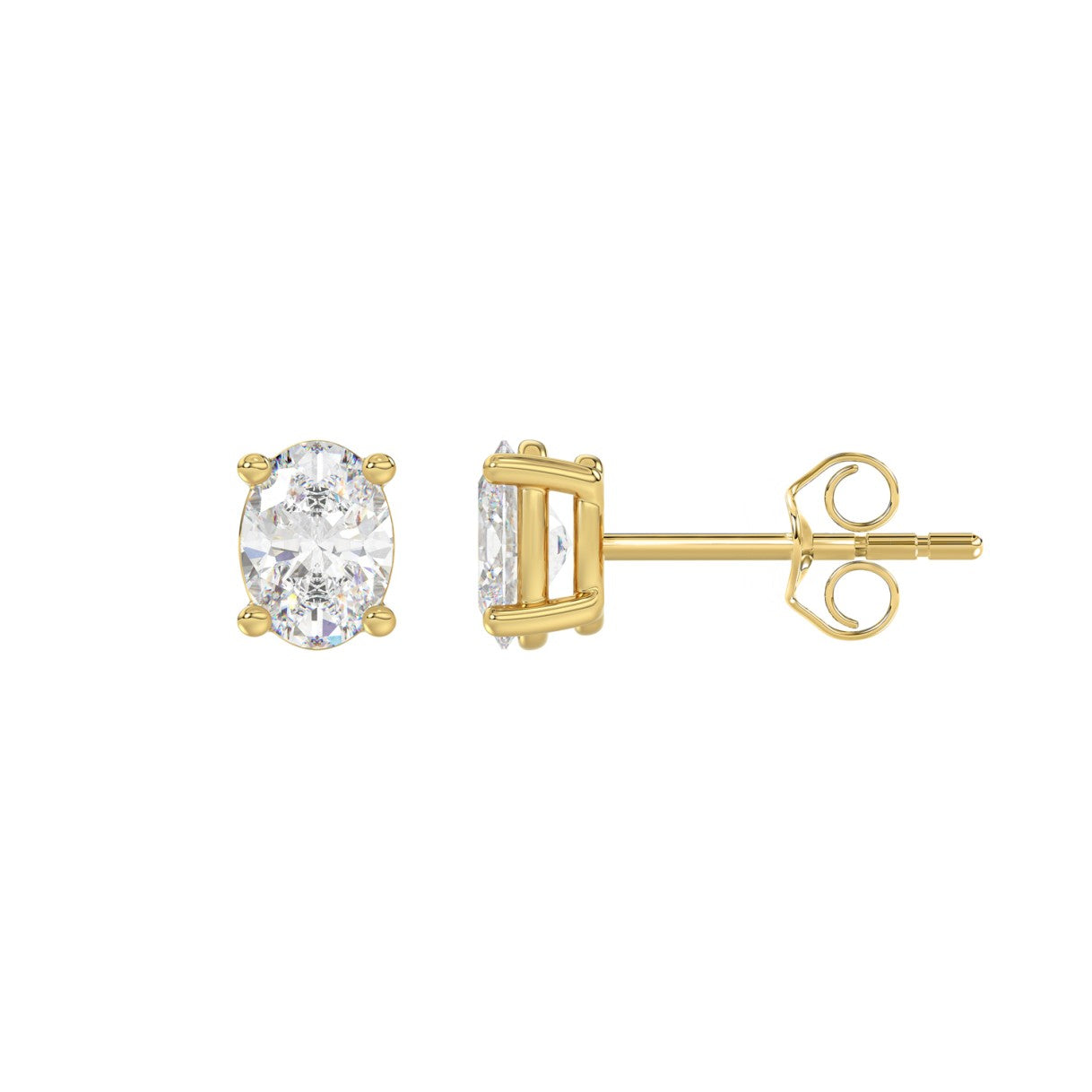 LADIES SOLITAIRE EARRINGS 1CT OVAL DIAMOND 14K YELLOW GOLD
