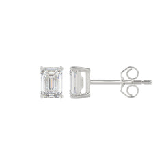 LADIES SOLITAIRE EARRINGS 1CT EMERALD DIAMOND 14K WHITE GOLD