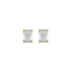 LADIES SOLITAIRE EARRINGS 1CT EMERALD DIAMOND 14K YELLOW GOLD