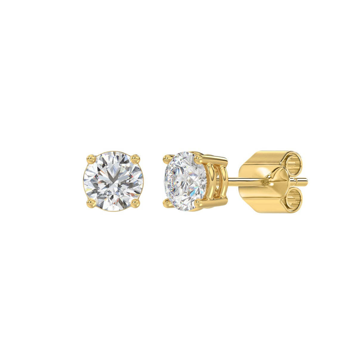 LADIES SOLITAIRE EARRINGS 1CT ROUND DIAMOND 14K YELLOW GOLD