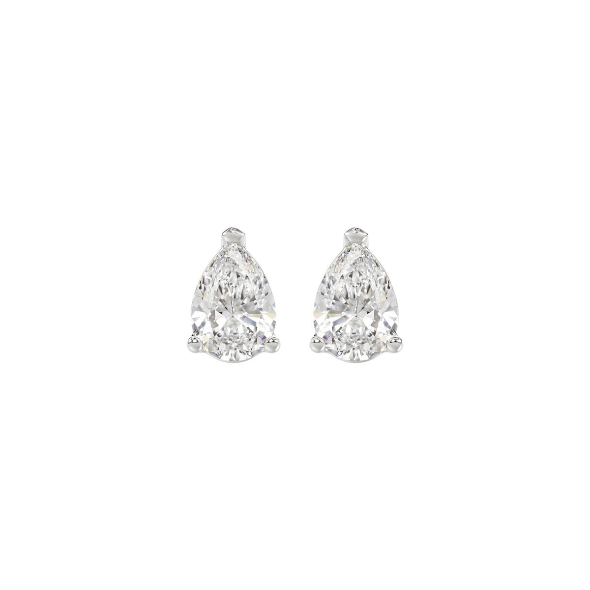 LADIES SOLITAIRE EARRINGS 1CT PEAR DIAMOND 14K WHITE GOLD