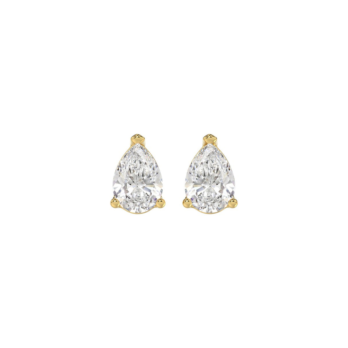 LADIES SOLITAIRE EARRINGS 1CT PEAR DIAMOND 14K YELLOW GOLD