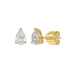 LADIES SOLITAIRE EARRINGS 1CT PEAR DIAMOND 14K YELLOW GOLD